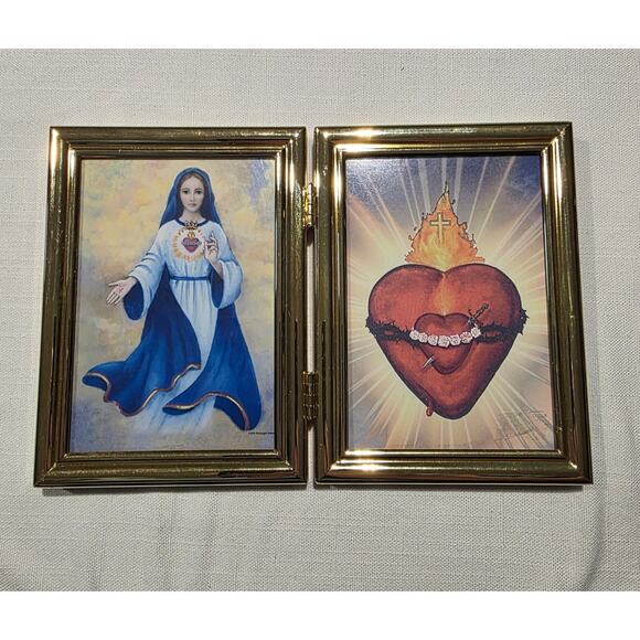 None Other - Sacred Heart Gold Framed Religious Art Picture 9" x 6"